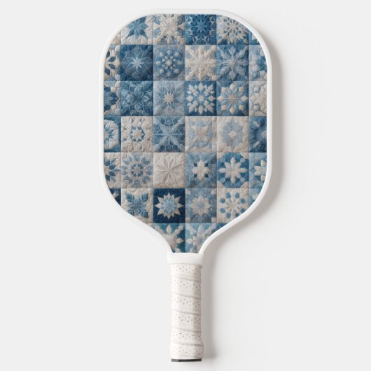 Blauwe en witte sneeuwvlok quilt pickleball paddle (Voorkant)