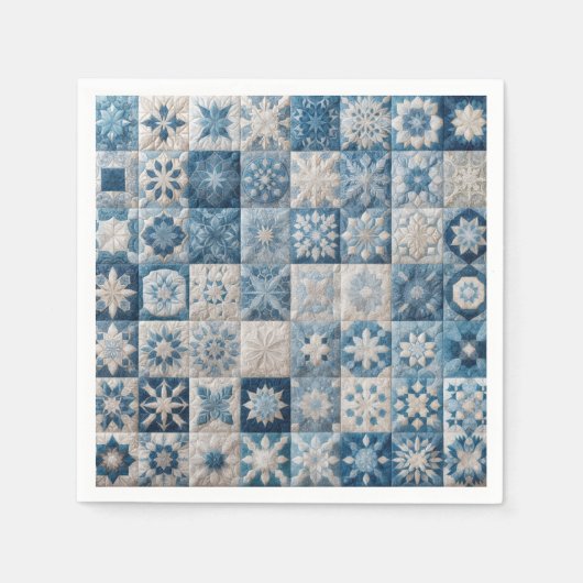 Blauwe en witte sneeuwvlok quilt servet (Voorkant)
