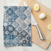 Blauwe en witte sneeuwvlok quilt theedoek (Quarter Fold)
