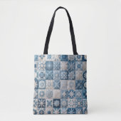 Blauwe en witte sneeuwvlok quilt tote bag (Voorkant)