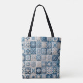 Blauwe en witte sneeuwvlok quilt tote bag (Achterkant)