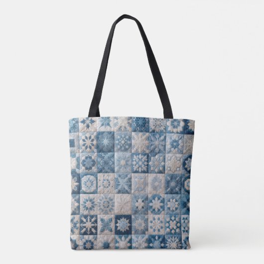 Blauwe en witte sneeuwvlok quilt tote bag (Achterkant)
