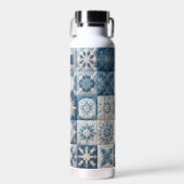 Blauwe en witte sneeuwvlok quilt waterfles (Voorkant)