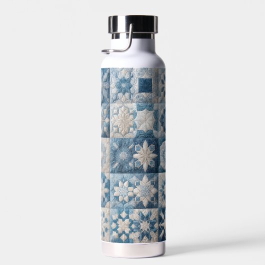 Blauwe en witte sneeuwvlok quilt waterfles (Rechts)