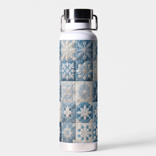 Blauwe en witte sneeuwvlok quilt waterfles (Achterkant)
