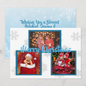 Blauwe en witte sneeuwvlokken Familie Foto's Kerst Kaart (Voorkant / Achterkant)