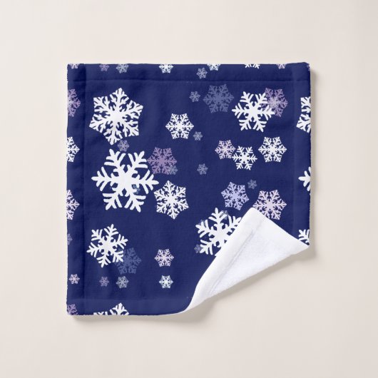 Blauwe en witte sneeuwvlokken op donkerblauwe gron bad handdoek (Wasdoekje)