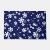Blauwe en witte sneeuwvlokken op donkerblauwe gron deurmat (Voorkant)