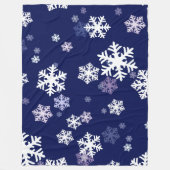 Blauwe en witte sneeuwvlokken op donkerblauwe gron fleece deken (Voorkant)