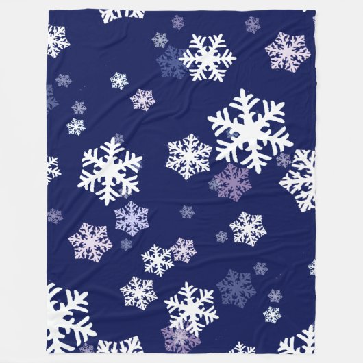 Blauwe en witte sneeuwvlokken op donkerblauwe gron fleece deken (Voorkant)