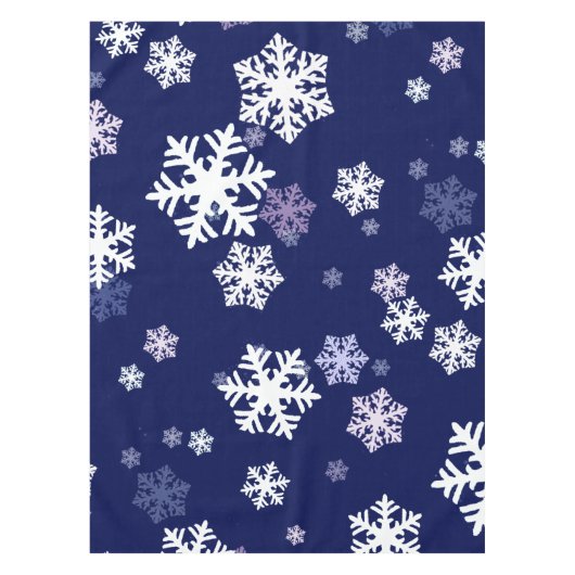 Blauwe en witte sneeuwvlokken op donkerblauwe gron tafelkleed (Voorkant)