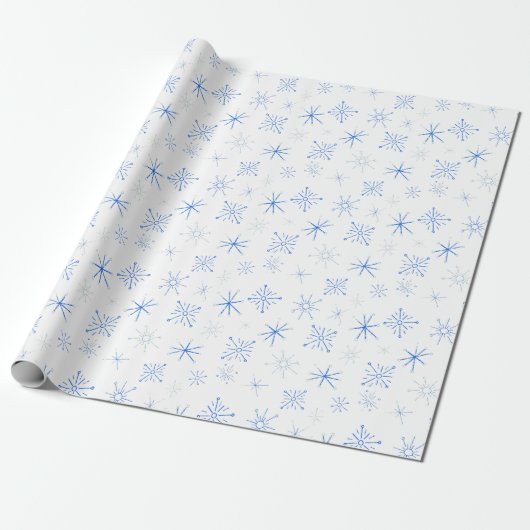blauwe en witte sneeuwvlokken uit de Middeleeuwen Cadeaupapier (Uitgerold)
