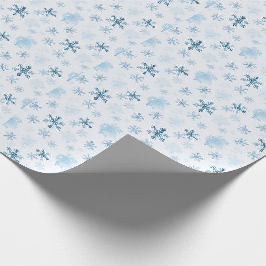 Blauwe en witte sneeuwvlokken Winter Modern Kerstm Cadeaupapier (Hoek)