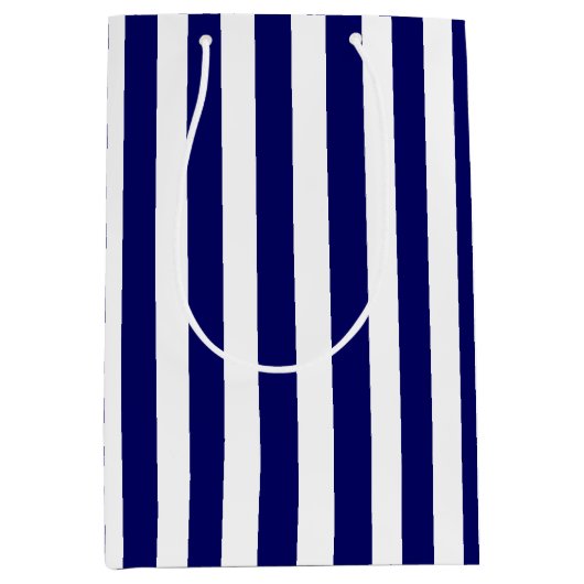 Blauwe en witte snoepjes strepen medium cadeauzakje (Voorkant)