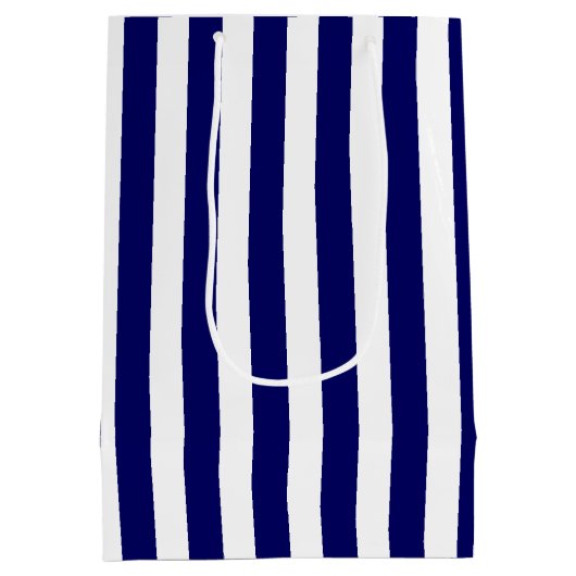 Blauwe en witte snoepjes strepen medium cadeauzakje (Achterkant)