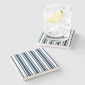 Blauwe en witte snoepjes strepen stenen onderzetter (Zijkant)