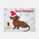 Blauwe en witte Snowflake Dachshund-kerstklep Deurmat (Voorkant)