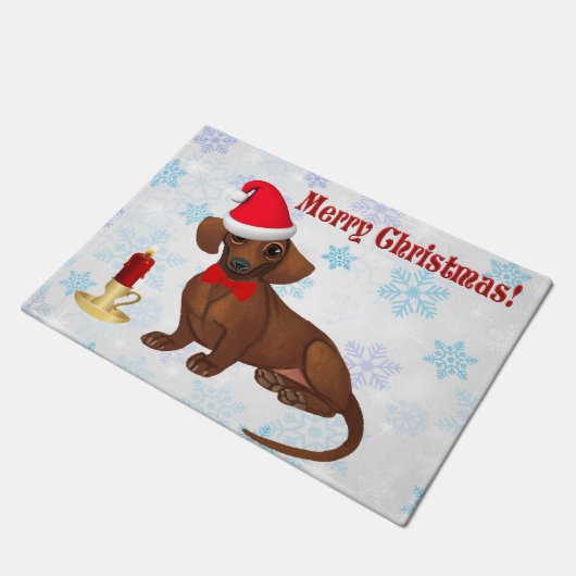 Blauwe en witte Snowflake Dachshund-kerstklep Deurmat (Schuin)