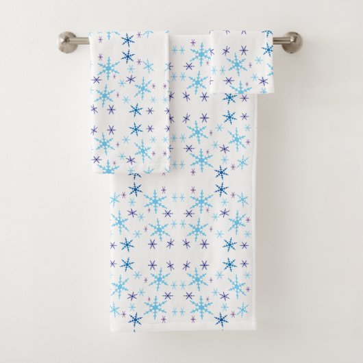 Blauwe en witte snowflake patroonhanddoeken bad handdoek (Insitu)