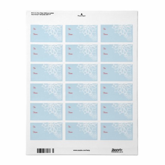 Blauwe en witte snowflakes kerst etiket (Full Sheet)