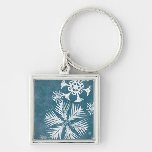 Blauwe en witte snowflakes kerst sleutelhanger (Voorkant)