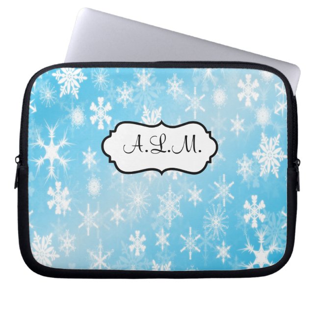 Blauwe en witte Snowflakes laptophoes Laptop Sleeve (Voorkant)