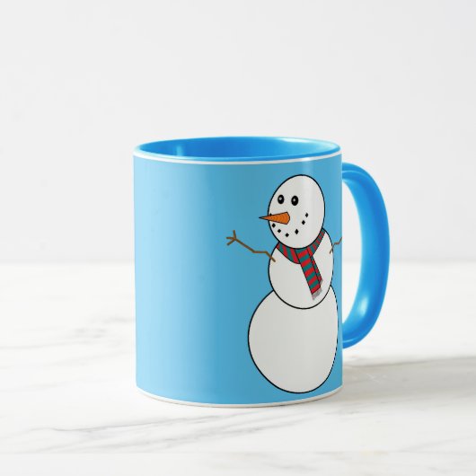 Blauwe en witte Snowman Print Coffee Mok (Voorkant rechts)