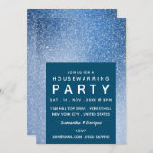 Blauwe en witte Speck, Housewarming Party Invite Aankondiging (Voorkant / Achterkant)