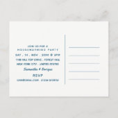 Blauwe en witte Speck, Housewarming Party Invite Uitnodiging Briefkaart (Achterkant)