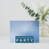 Blauwe en witte Speck, Housewarming Party Invite Uitnodiging Briefkaart (Staand voorkant)