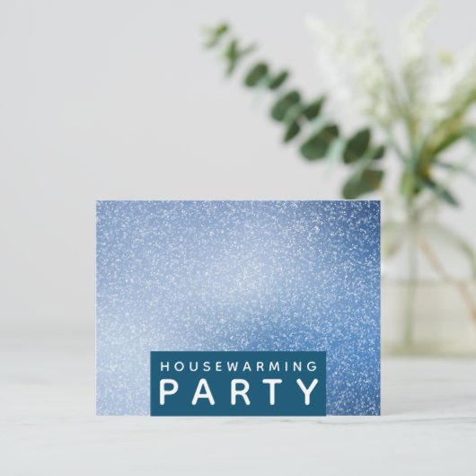 Blauwe en witte Speck, Housewarming Party Invite Uitnodiging Briefkaart (Staand voorkant)