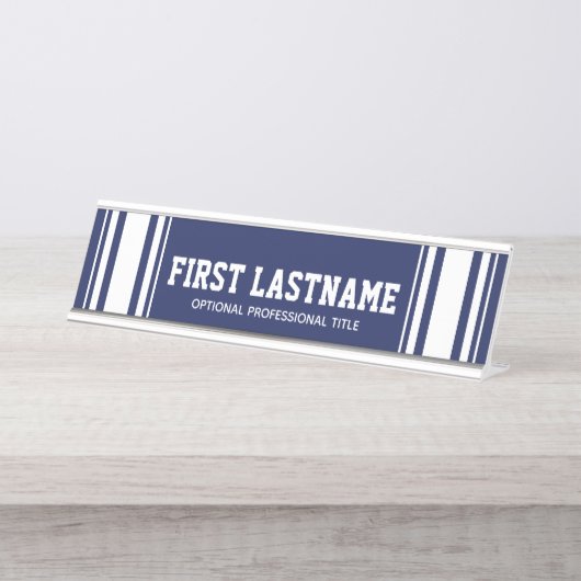 Blauwe en witte sport Jersey - Kan kleur bewerken Bureau Naambordje (Voorkant)