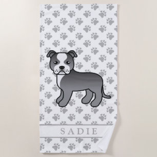 Blauwe En Witte Staffie Schattige Cartoon Hond & N Strandlaken