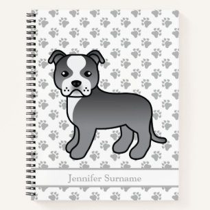 Blauwe En Witte Staffie Schattige Cartoon Hond & T Notitieboek