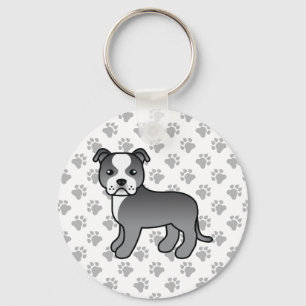 Blauwe En Witte Staffordshire Bull Terrier Hond Sleutelhanger