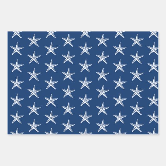 Blauwe en witte Starfish Nautical Stripe Inpakpapier Vel (Voorkant)