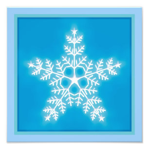 Blauwe en witte ster Snowflake Foto Afdruk