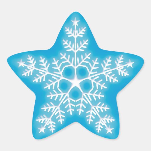 Blauwe en witte ster Snowflake Sticker (Voorkant)
