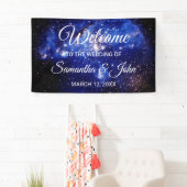 Blauwe en witte sterren die als hemels worden gebr spandoek (Insitu)