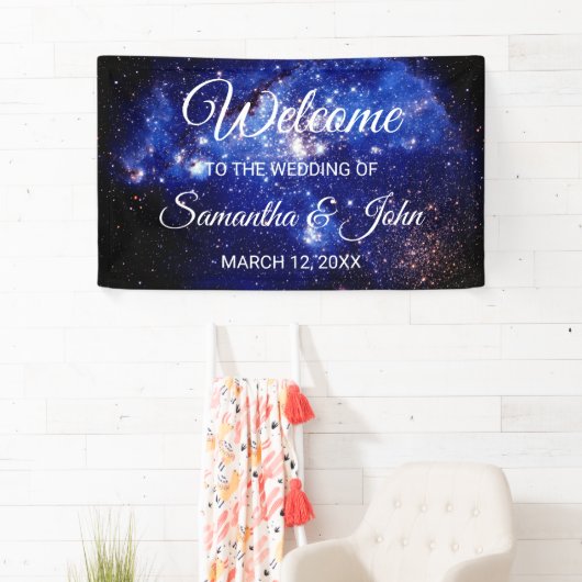 Blauwe en witte sterren die als hemels worden gebr spandoek (Insitu)