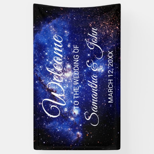 Blauwe en witte sterren die als hemels worden gebr spandoek (Verticaal)