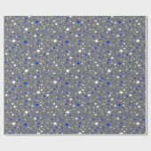 Blauwe en witte sterren op grijs cadeaupapier (Vlak)