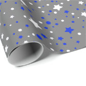 Blauwe en witte sterren op grijs cadeaupapier (Rol Hoek)