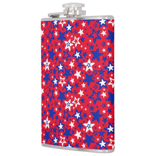 Blauwe en witte sterren op rode badhanddoektafella heupfles (Links)