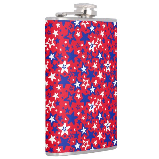 Blauwe en witte sterren op rode badhanddoektafella heupfles (Rechts)