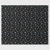 Blauwe en witte sterren over zwart omslagpapier cadeaupapier (Vlak)