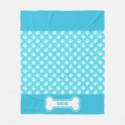 Blauwe en witte stiften en bonen met naam fleece deken (Voorkant)