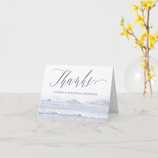 Blauwe en witte strandgolven van de bruiloft kaart (Gele Bloem)