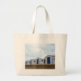 Blauwe En Witte Strandhuisjes Grote Tote Bag