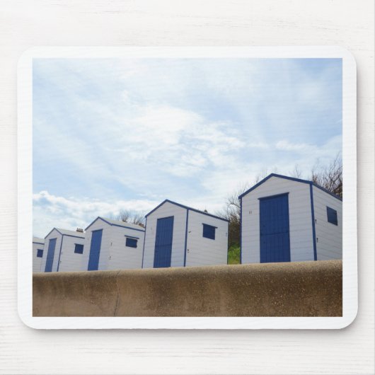 Blauwe En Witte Strandhuisjes Muismat (Voorkant)